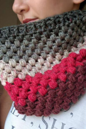 Striped Puff Stitch Cowl - Caron Cakes Crochet Pattern