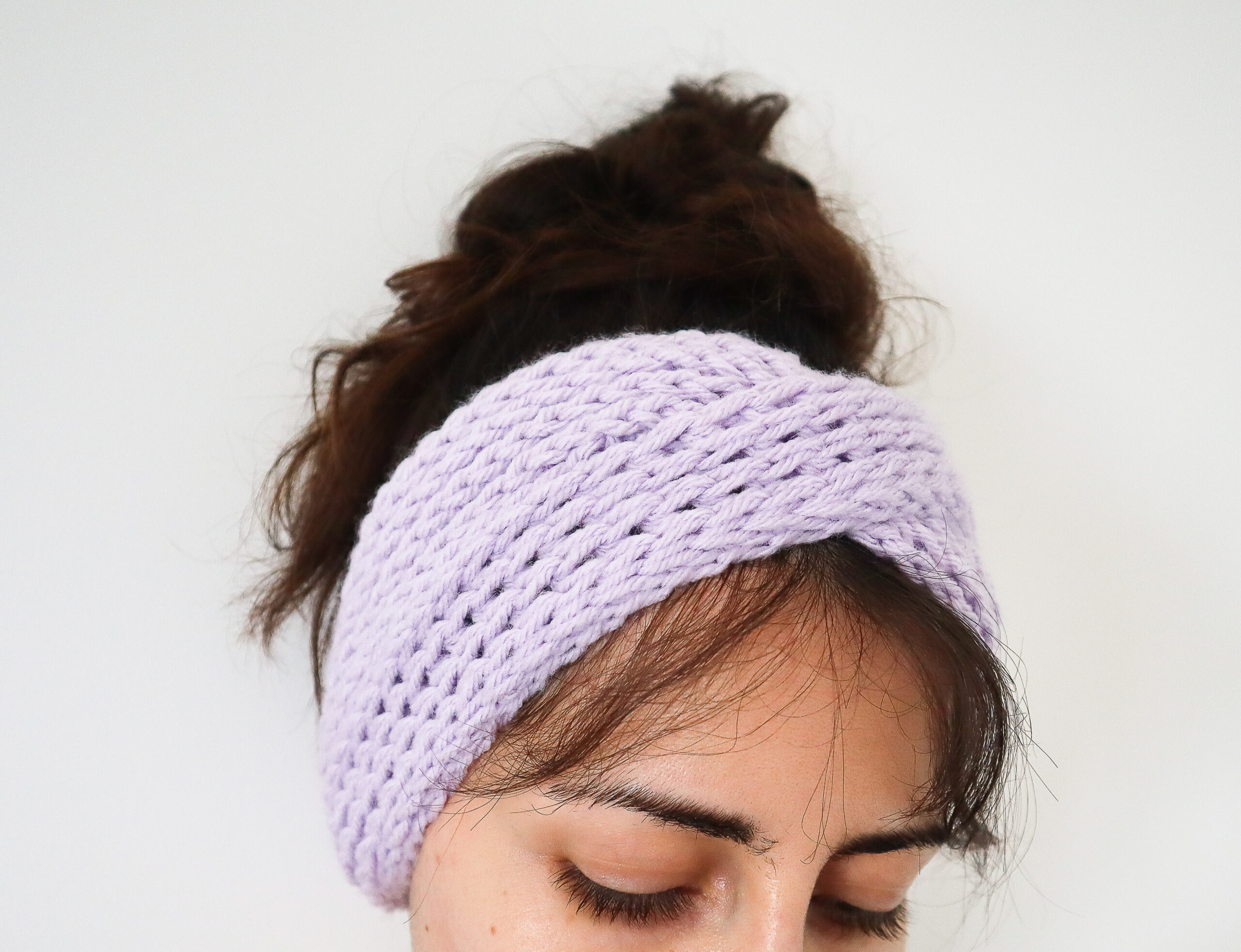 White crochet turban twist headband stretch scrunch fabric 1.75" wide turband 