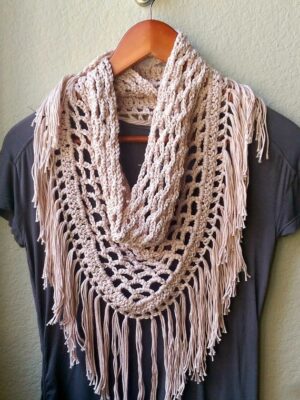 Crochet Triangle Scarf Pattern - Mesh Fringe Scarf