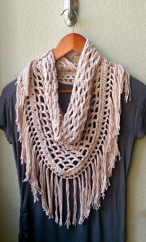 scarf crochet pattern triangle mesh fringe thesnugglery patterns shawl boho