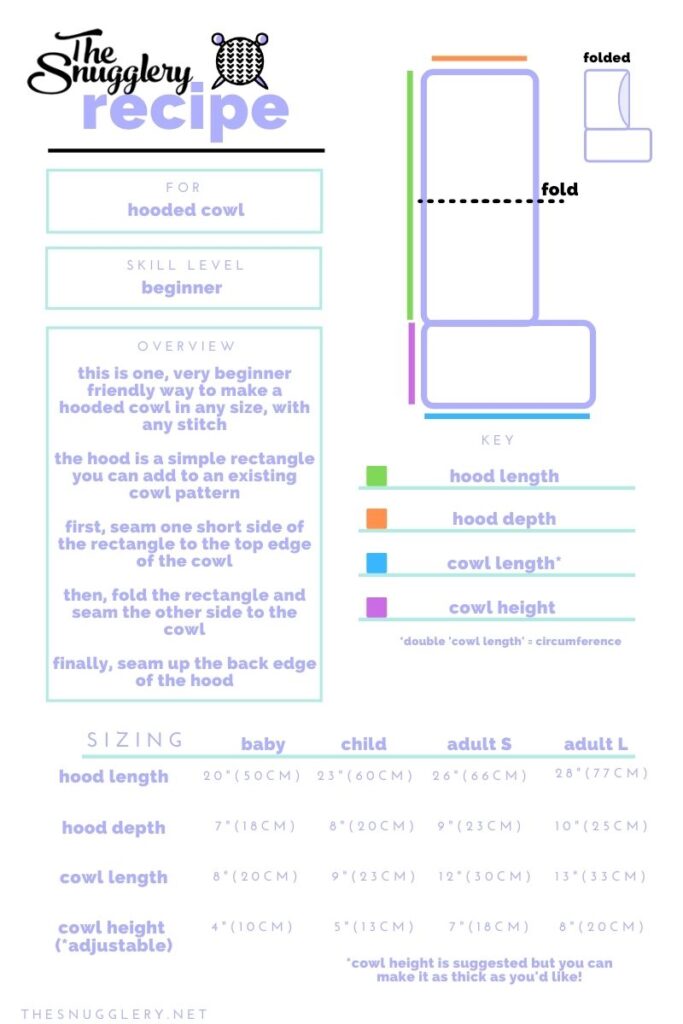 crochet cowl size chart