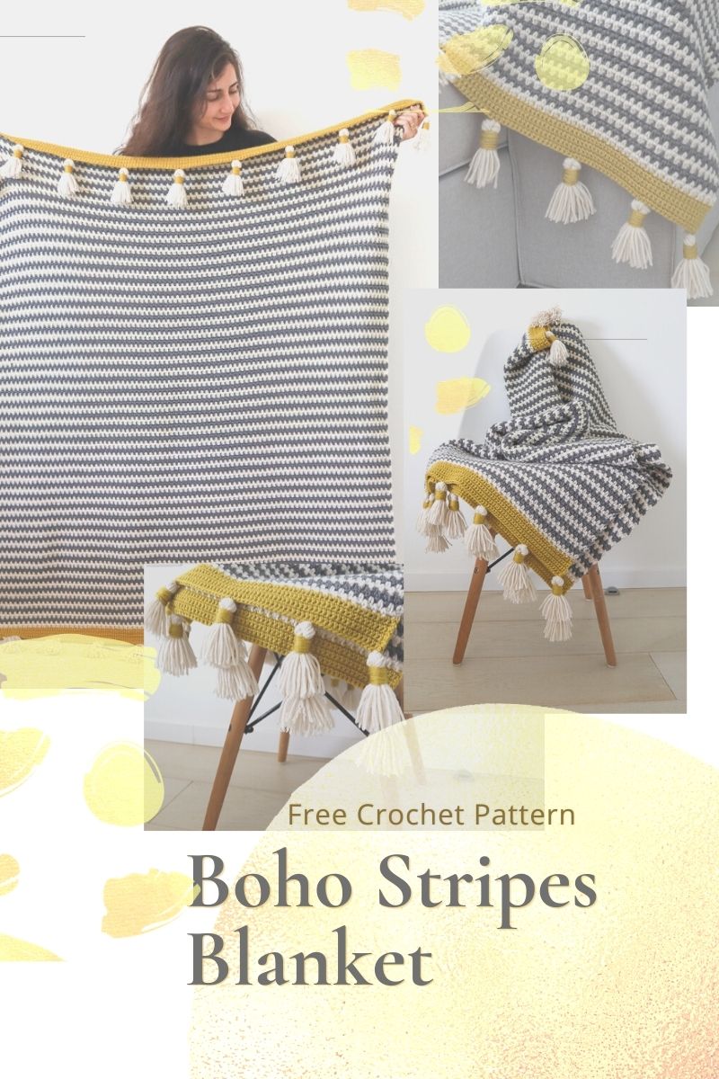 boho stripes blanket crochet pattern