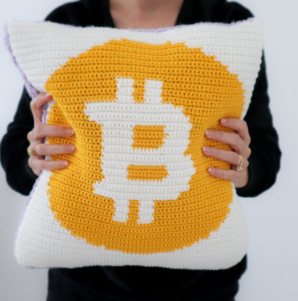 crochet bitcoin pillow