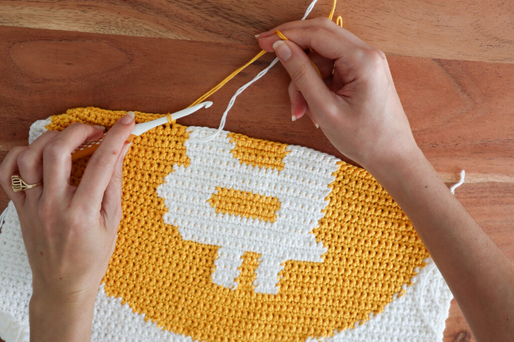 crochet bitcoin pillow