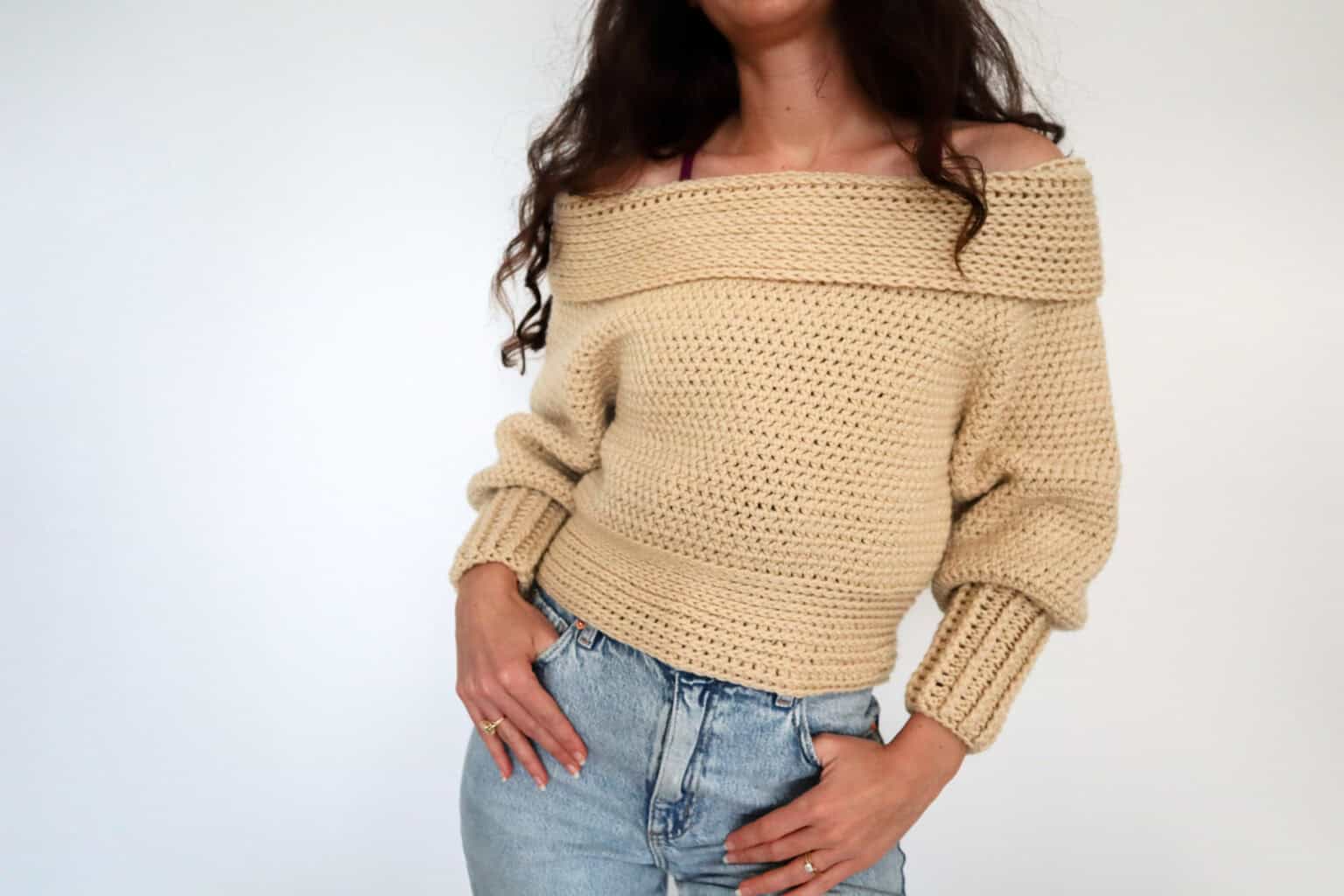 Women's Cold-Shoulder Crocheted Sweater