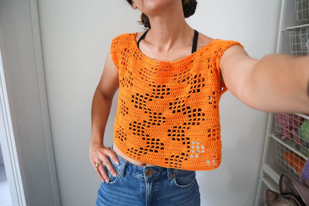 Dangerously Cheesy Top – Filet Crochet Pattern – The Snugglery