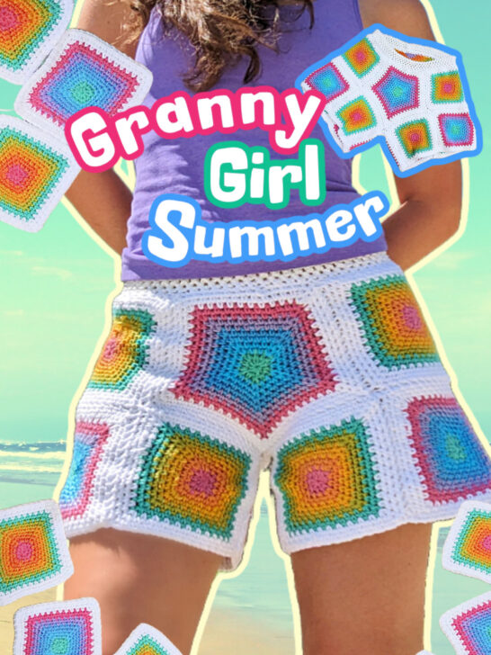 crochet rainbow granny square shorts