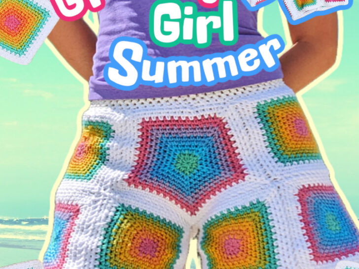 crochet rainbow granny square shorts