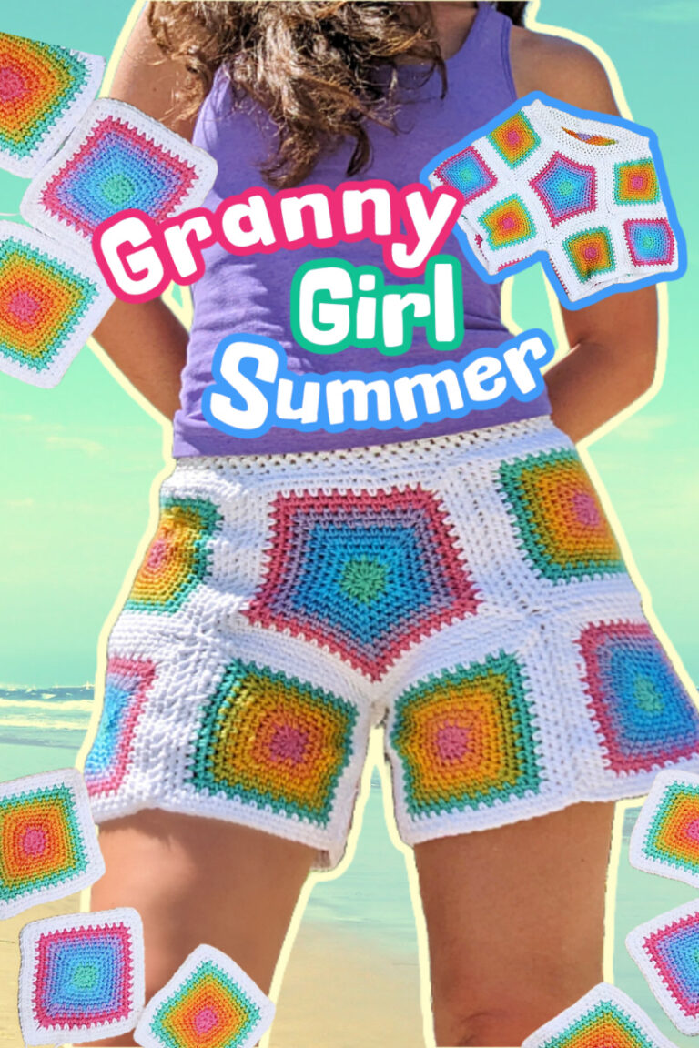 crochet rainbow granny square shorts